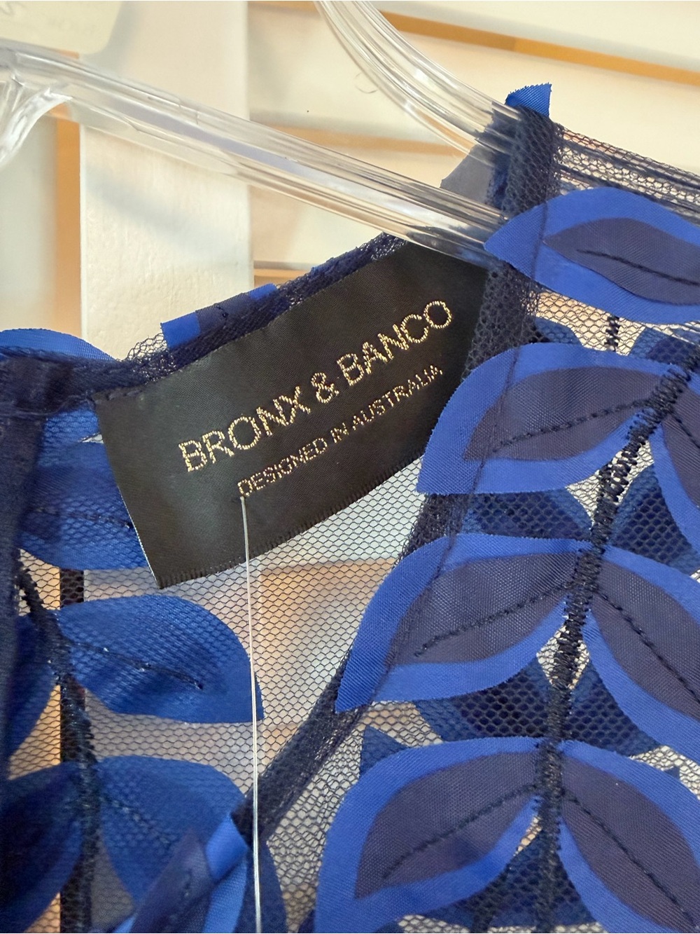 NWT Bronx and Banco Saba Navy Leaf Lace Midi Dress Size M - Picture 2 of 6